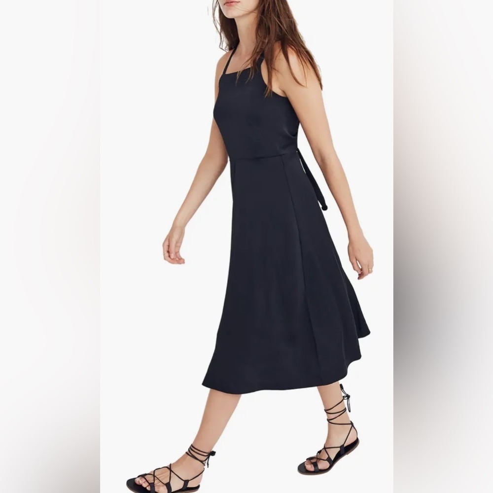 Madewell Black Apron Crisscross Open Back Dress EUC 00 #2024